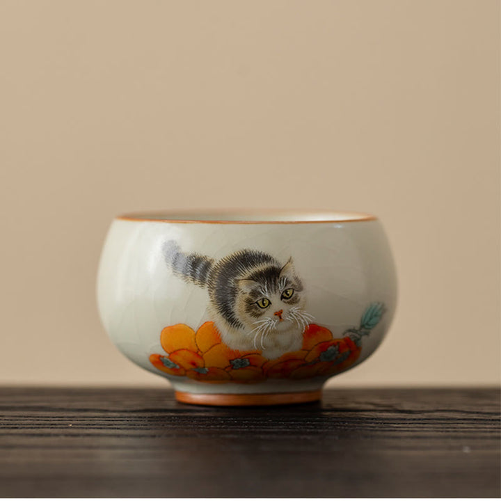 Taza de té de kung fu con forma de gato caqui y Buddha Stones - Gato 5,7 cm x 4,2 cm x 75 ml - image 0