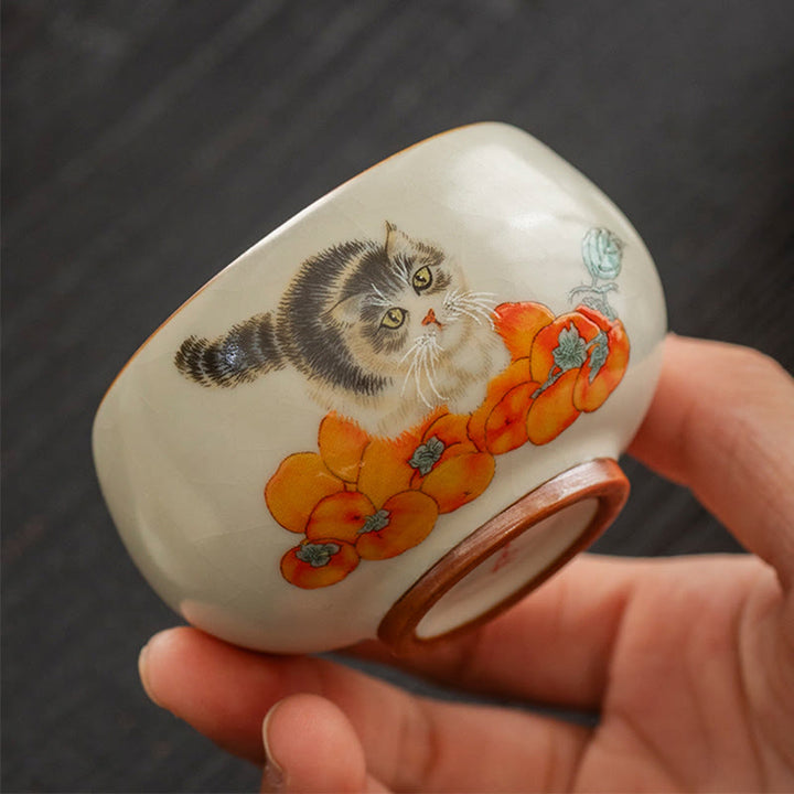 Taza de té de kung fu con forma de gato caqui y Buddha Stones - image 3