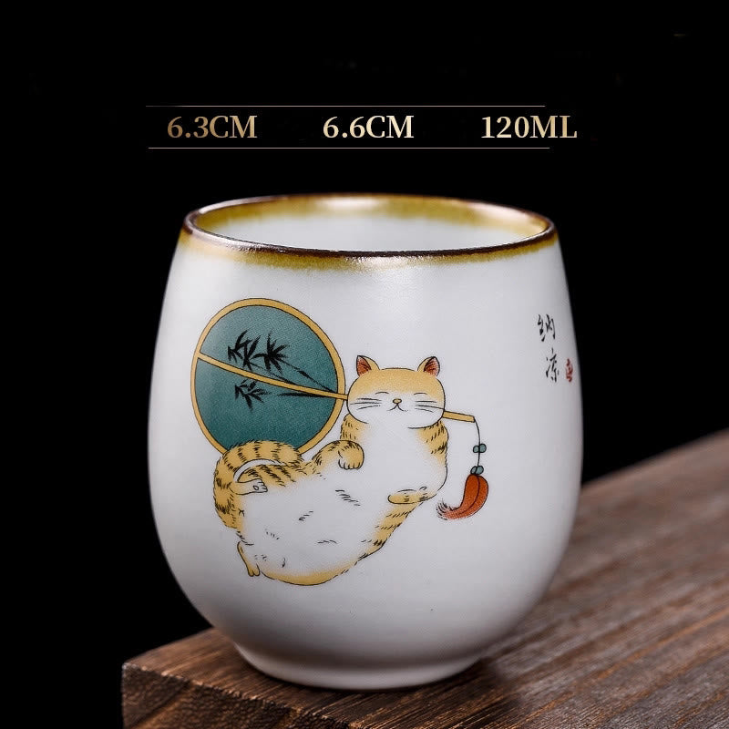Taza de té de kung fu con diseño de gato acostado y ramas de Buddha Stones con caja de regalo - Gato tumbado y abanico 6,3 cm x 6,6 cm x 120 ml - image 14