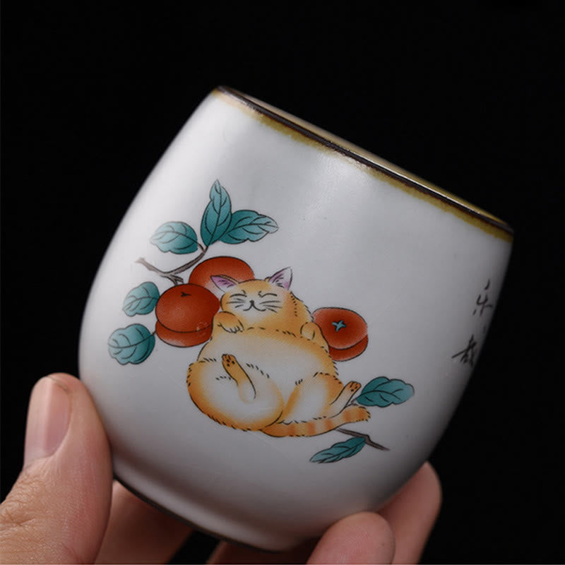 Taza de té de kung fu con diseño de gato acostado y ramas de Buddha Stones con caja de regalo - image 2
