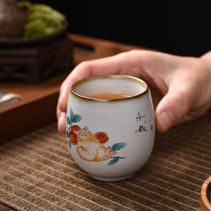 Taza de té de kung fu con diseño de gato acostado y ramas de Buddha Stones con caja de regalo - image 4