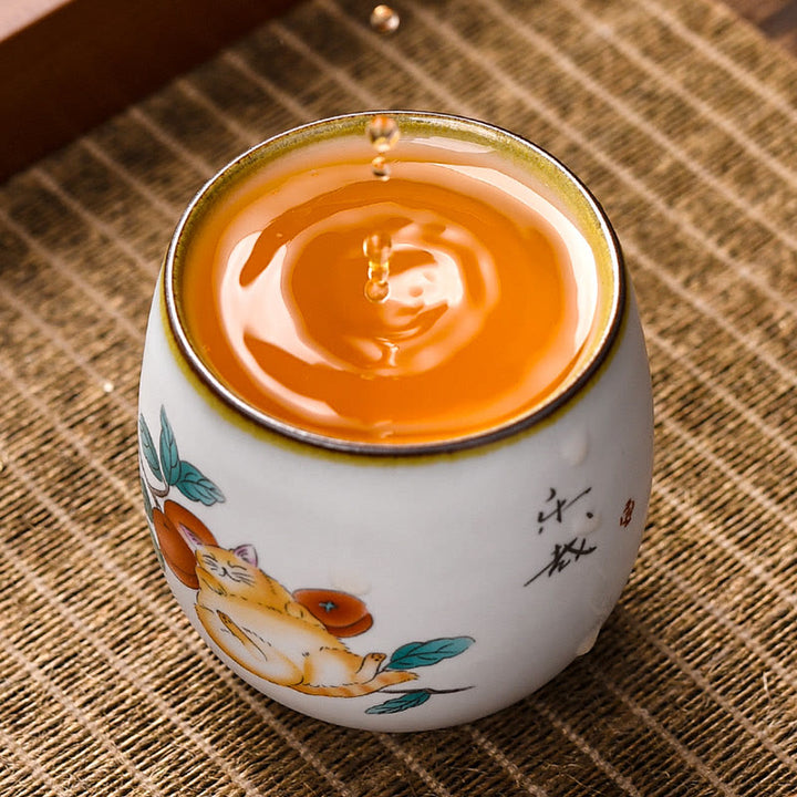 Taza de té de kung fu con diseño de gato acostado y ramas de Buddha Stones con caja de regalo - image 6