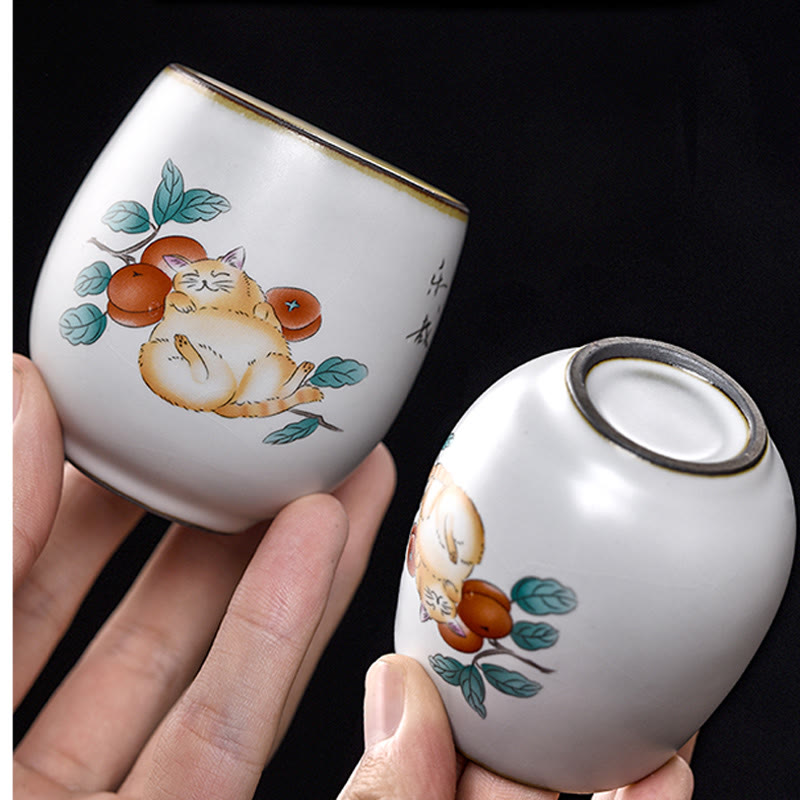 Taza de té de kung fu con diseño de gato acostado y ramas de Buddha Stones con caja de regalo - image 5