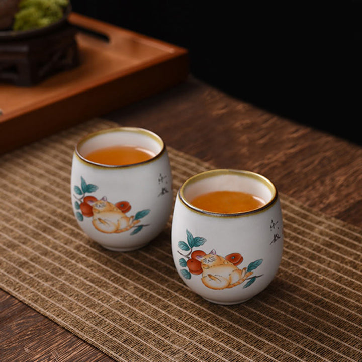 Taza de té de kung fu con diseño de gato acostado y ramas de Buddha Stones con caja de regalo - image 7