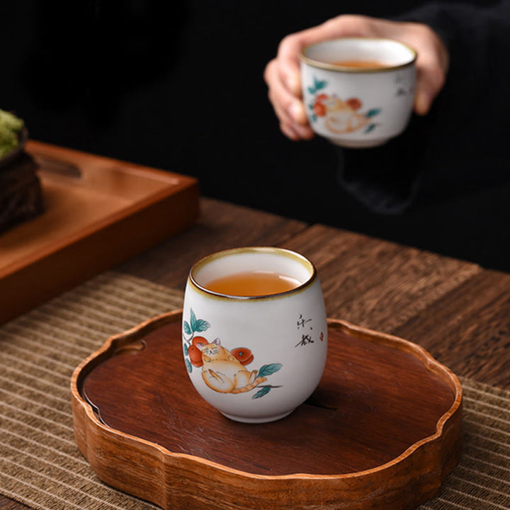 Taza de té de kung fu con diseño de gato acostado y ramas de Buddha Stones con caja de regalo - image 8