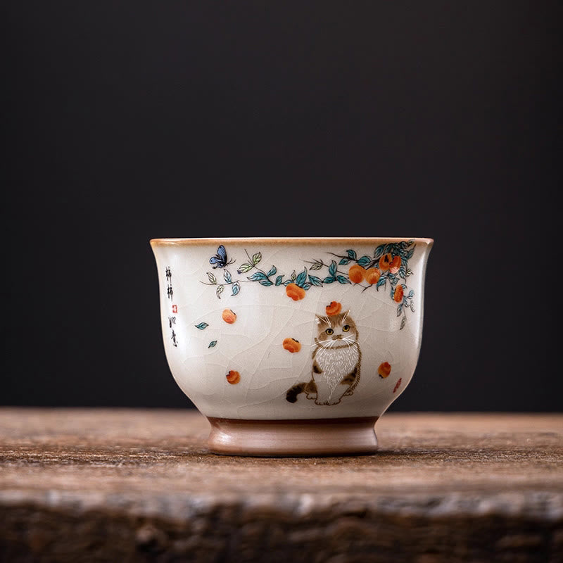 Taza de té de kung fu con diseño de gato y mariposa de Buddha Stones - Gato 2,95 pulgadas x 2,20 pulgadas x 3,9 oz (7,5 cm x 5,6 cm x 115 ml) - image 6