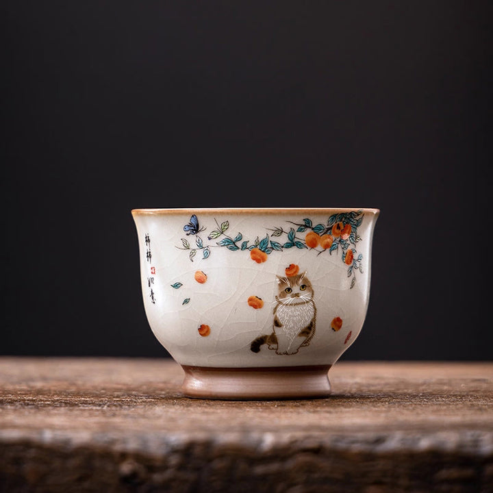 Taza de té de kung fu con diseño de gato y mariposa de Buddha Stones - Gato 2,95 pulgadas x 2,20 pulgadas x 3,9 oz (7,5 cm x 5,6 cm x 115 ml) - image 6