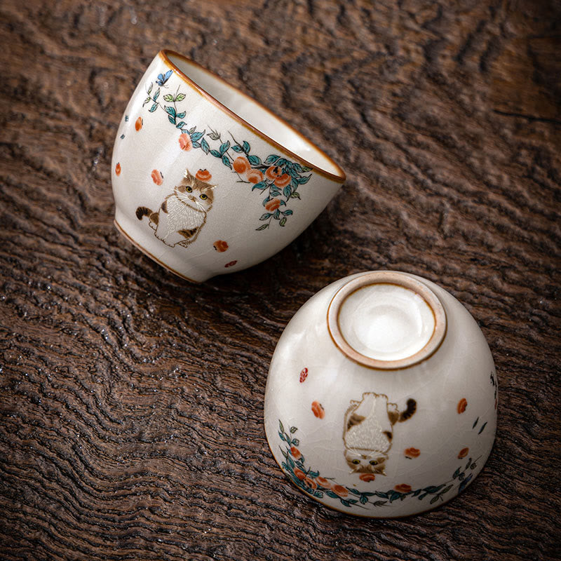 Taza de té de kung fu con diseño de gato y mariposa de Buddha Stones - Gato 2,36 pulgadas x 1,88 pulgadas x 2,37 oz (6 cm x 4,8 cm x 70 ml) - image 0