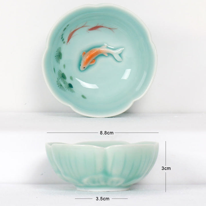 Taza de té de kung fu con mano de loto y pez koi de piedras de Buddha Stones - Pez Koi Rojo y Hojas 8,8 cm x 3 cm x 3,5 cm - image 7