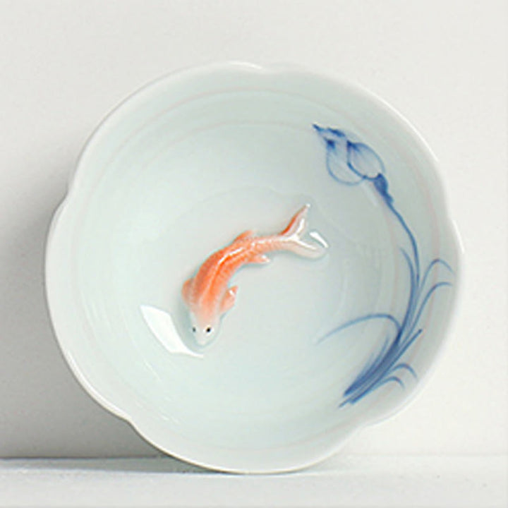 Taza de té de kung fu con mano de loto y pez koi de piedras de Buddha Stones - Pez koi rojo y loto azul 8,8 cm x 3 cm x 3,5 cm - image 5