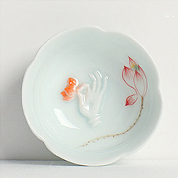 Taza de té de kung fu con mano de loto y pez koi de piedras de Buddha Stones - Loto rojo y mano 8,8 cm x 3 cm x 3,5 cm - image 4