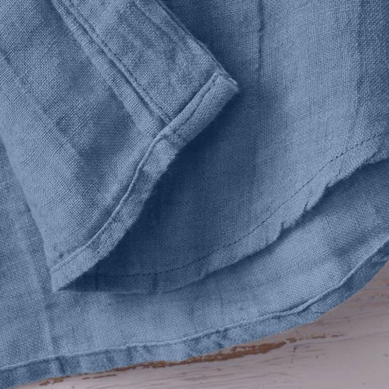 Camisa de lino y algodón con solapa y botones de manga corta para hombre con Buddha Stones - image 18