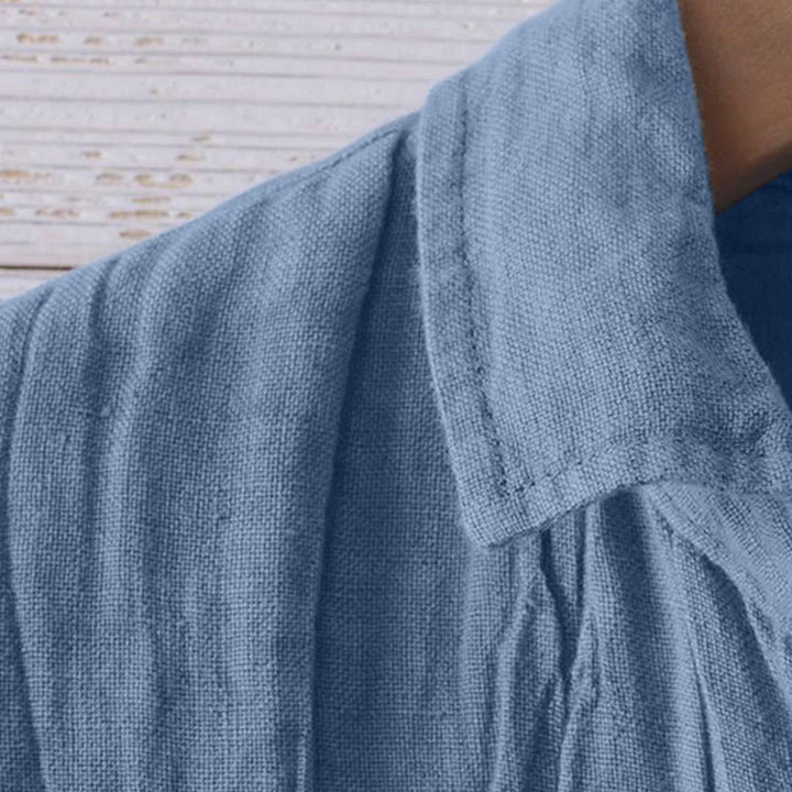 Camisa de lino y algodón con solapa y botones de manga corta para hombre con Buddha Stones - image 16