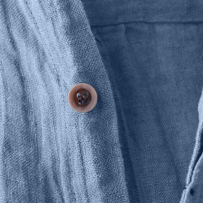 Camisa de hombre Buddha Stones, de lino y algodón, de manga larga, con solapa y botones, de color liso y cómoda. - image 2