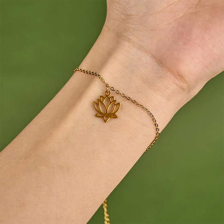 Pulsera de acero de titanio con diseño de loto y Buddha Stones - image 12