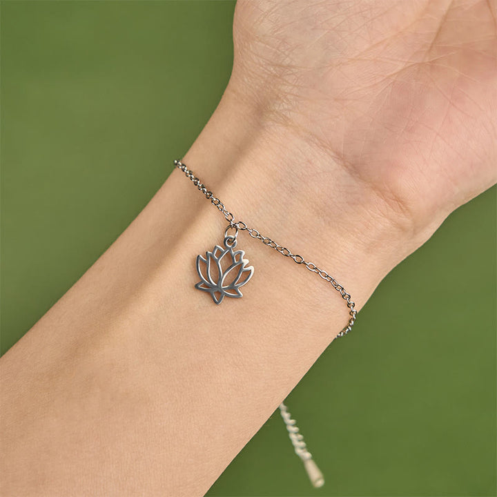 Pulsera de acero de titanio con diseño de loto y Buddha Stones - image 3