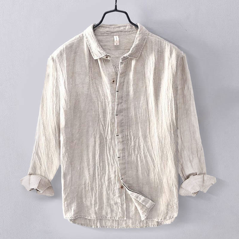 Camisa de hombre Buddha Stones, de lino y algodón, de manga larga, con solapa y botones, de color liso y cómoda. - Beige - US/UK/AU50, UE60 (5XL) - image 14