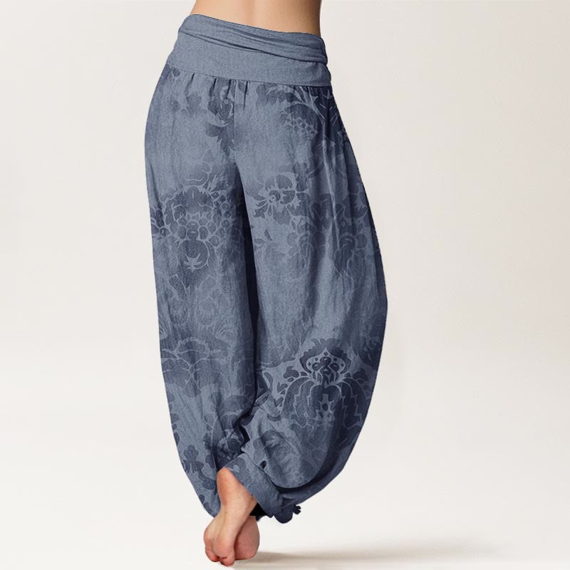 Pantalones Buddha Stones de algodón puro con diseño de hojas y flores para mujer, cintura elástica - image 1
