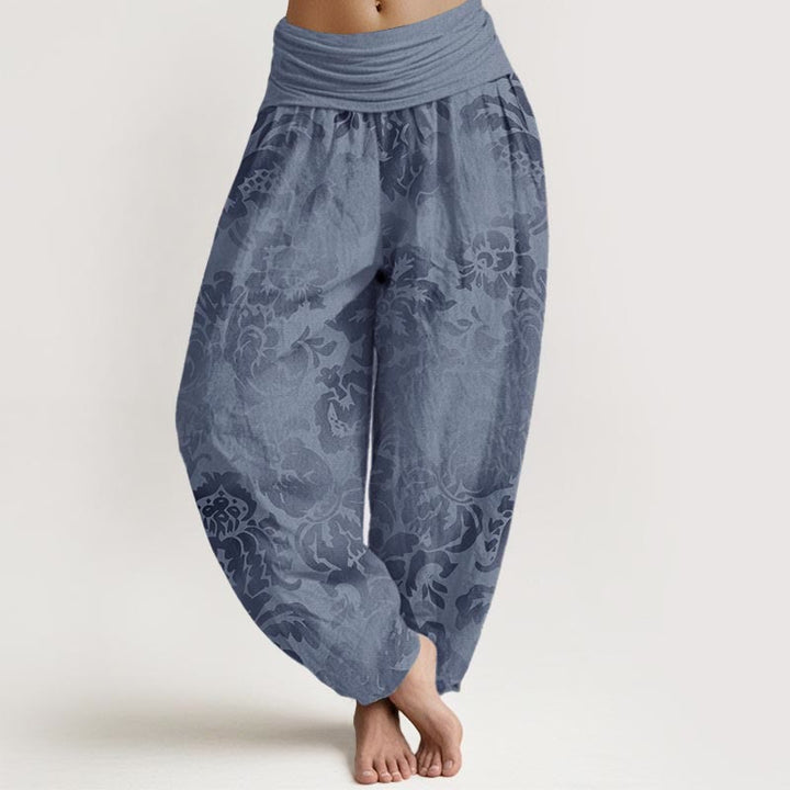 Pantalones Buddha Stones de algodón puro con diseño de hojas y flores para mujer, cintura elástica - Celeste - US22，UK/AU26，EU54 (6XL) - image 0