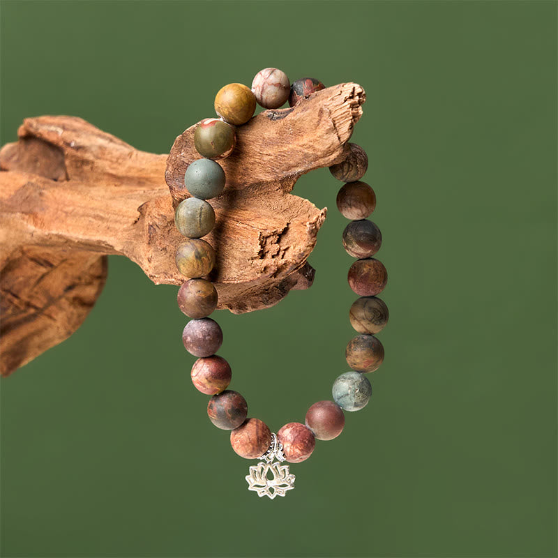 Pulsera positiva de jaspe Picasso con diseño de loto en plata de ley 925 con Buddha Stones - image 3