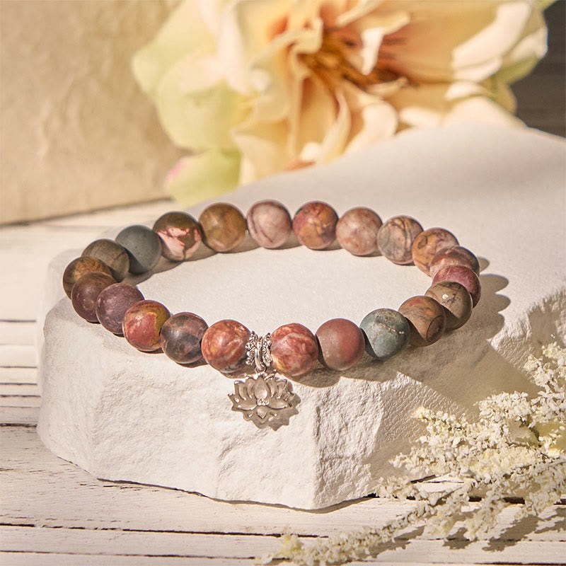 Pulsera positiva de jaspe Picasso con diseño de loto en plata de ley 925 con Buddha Stones - 20 centímetros - image 0