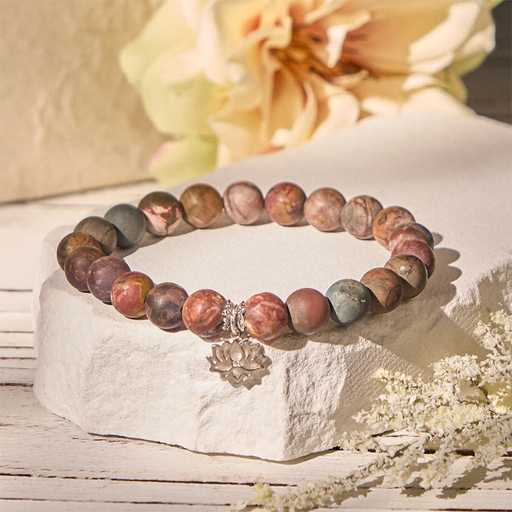 Pulsera positiva de jaspe Picasso con diseño de loto en plata de ley 925 con Buddha Stones - 20 centímetros - image 0