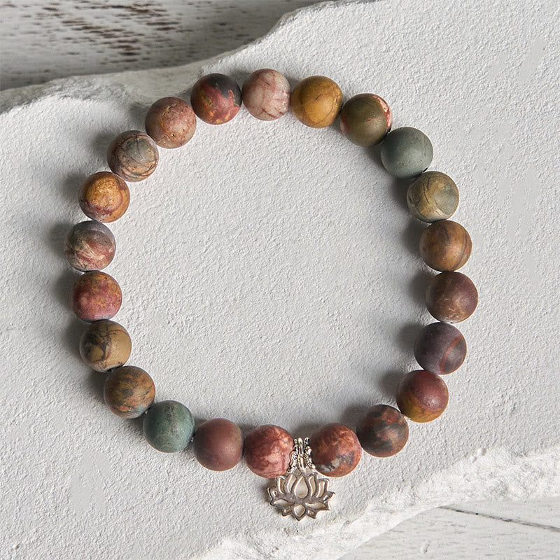 Pulsera positiva de jaspe Picasso con diseño de loto en plata de ley 925 con Buddha Stones - image 2
