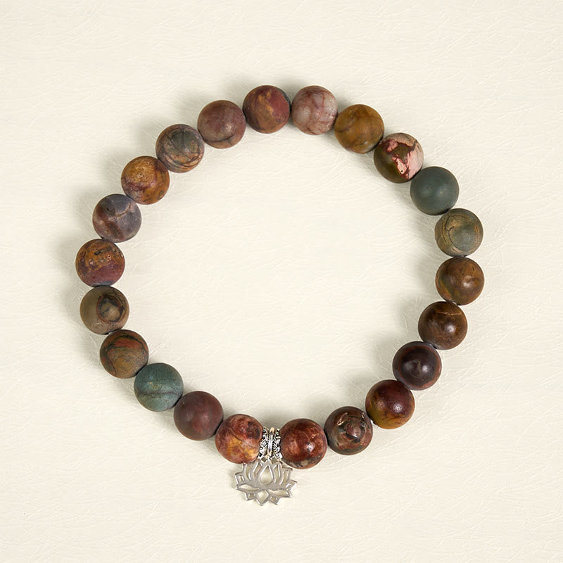 Pulsera positiva de jaspe Picasso con diseño de loto en plata de ley 925 con Buddha Stones - image 1