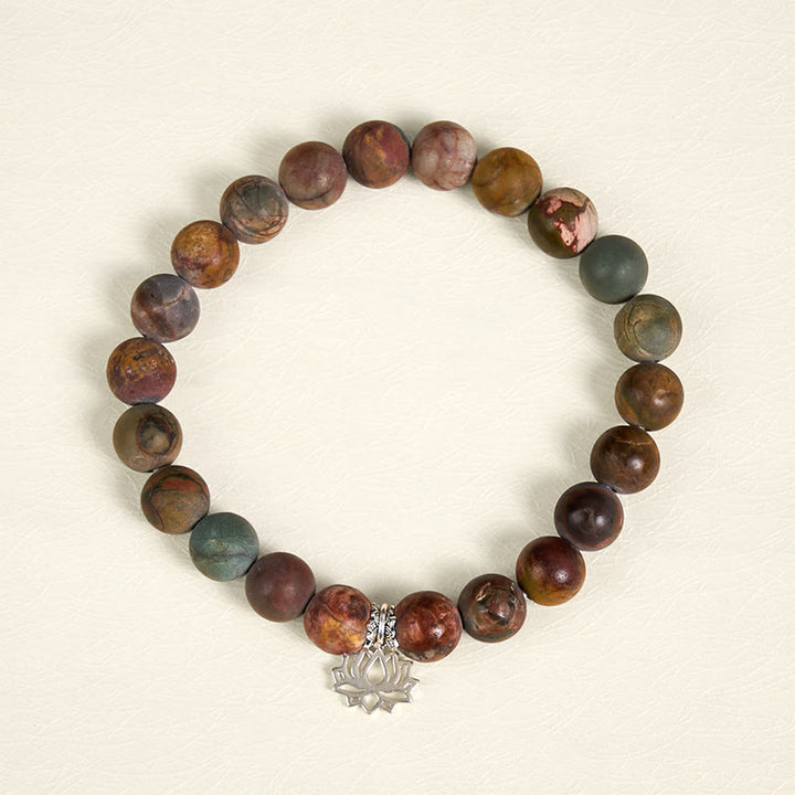 Pulsera positiva de jaspe Picasso con diseño de loto en plata de ley 925 con Buddha Stones - image 1