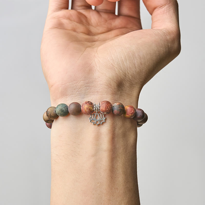 Pulsera positiva de jaspe Picasso con diseño de loto en plata de ley 925 con Buddha Stones - image 4