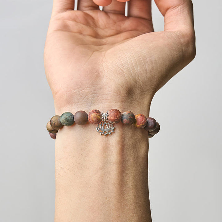 Pulsera positiva de jaspe Picasso con diseño de loto en plata de ley 925 con Buddha Stones - image 4