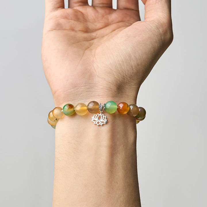 Pulsera de cuentas de ágata pavo real con símbolo de loto de plata de ley 925 y Buddha Stones - image 4