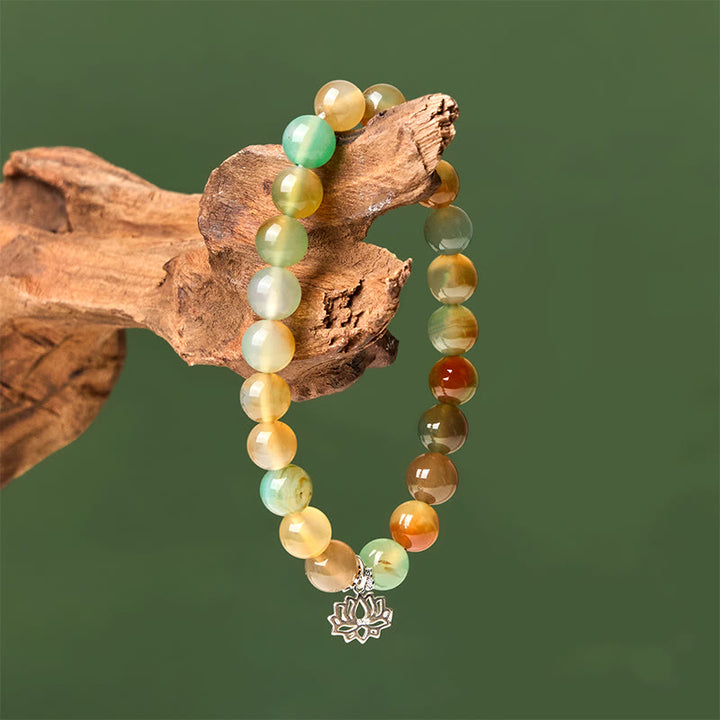 Pulsera de cuentas de ágata pavo real con símbolo de loto de plata de ley 925 y Buddha Stones - image 3