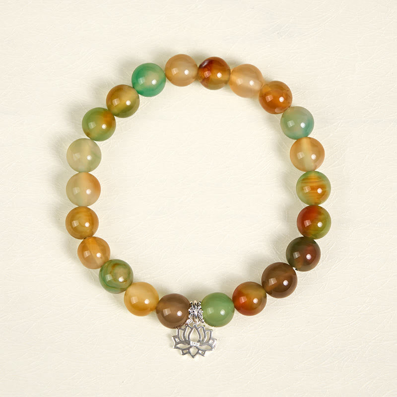 Pulsera de cuentas de ágata pavo real con símbolo de loto de plata de ley 925 y Buddha Stones - image 2