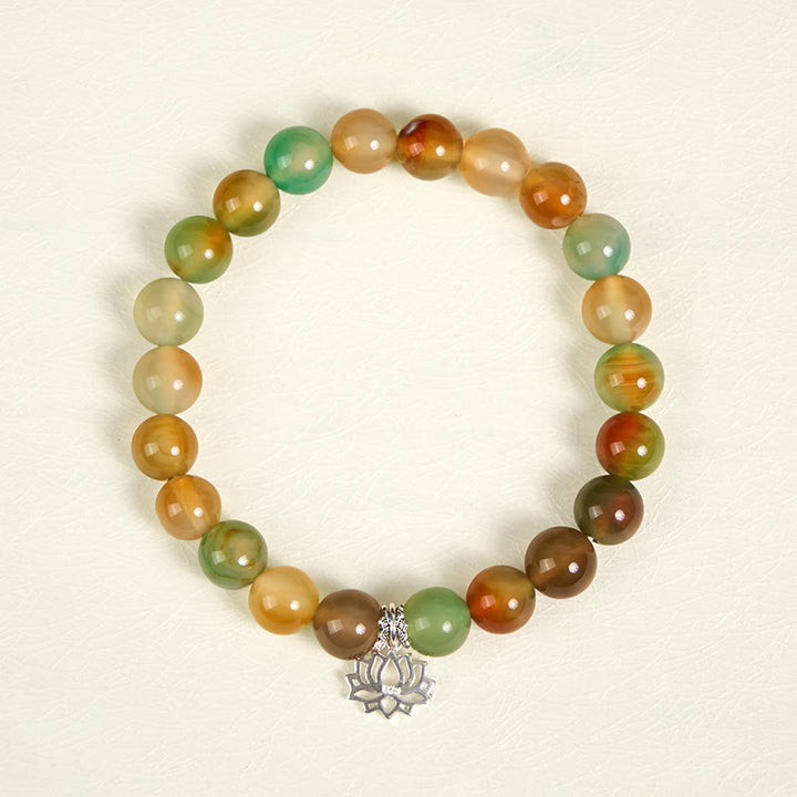 Pulsera de cuentas de ágata pavo real con símbolo de loto de plata de ley 925 y Buddha Stones - image 2