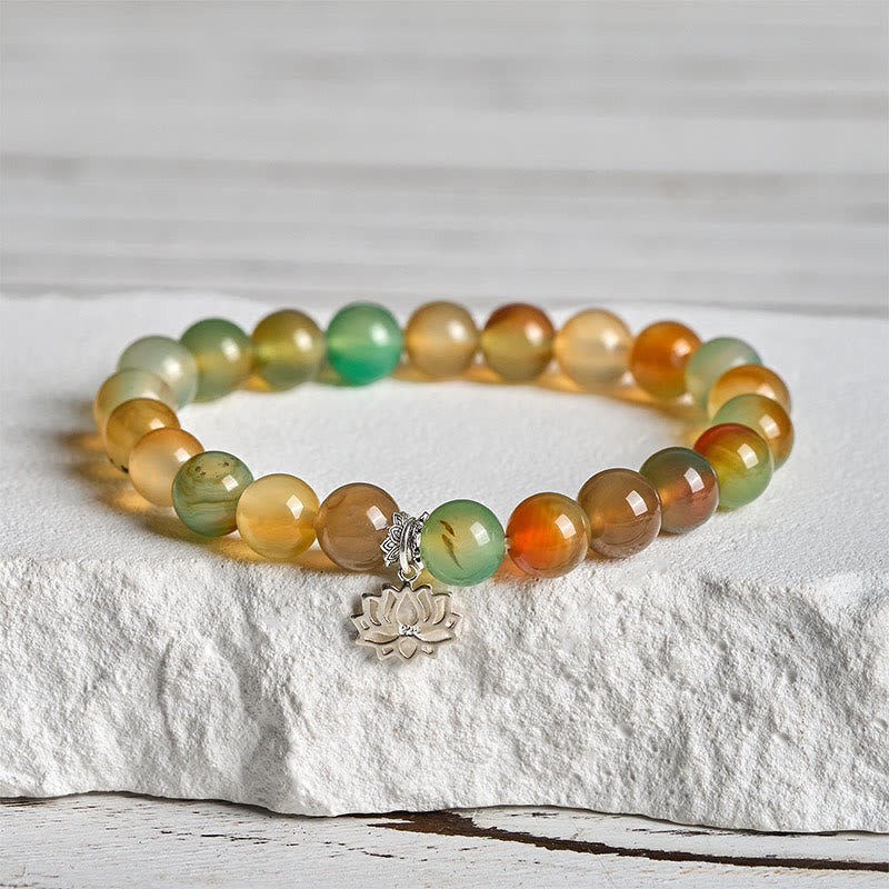 Pulsera de cuentas de ágata pavo real con símbolo de loto de plata de ley 925 y Buddha Stones - image 1