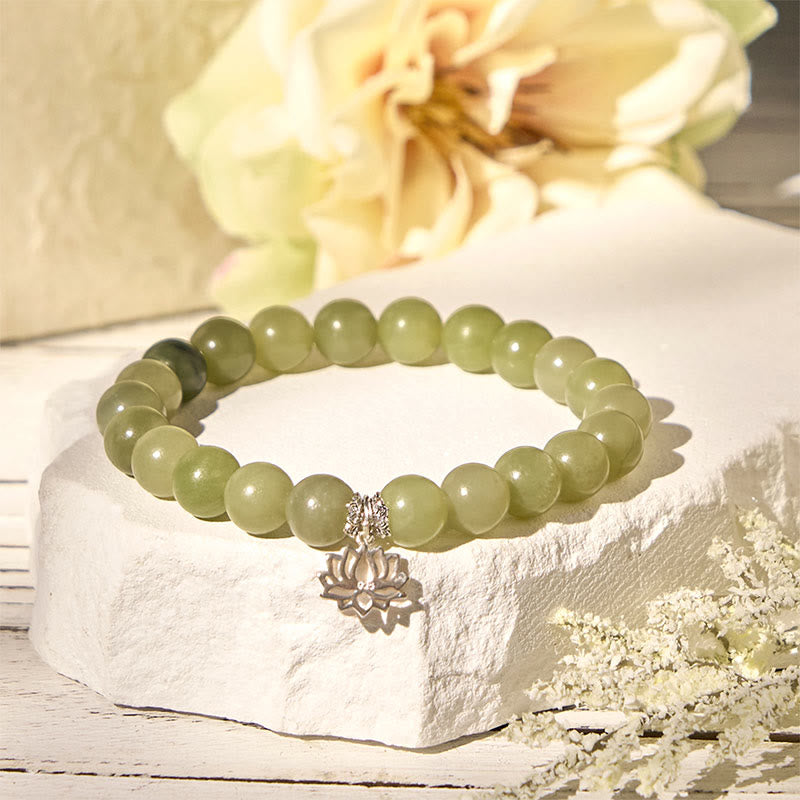 Pulsera de la suerte con Buddha Stones en plata de ley 925 y jade cian natural de loto - image 1