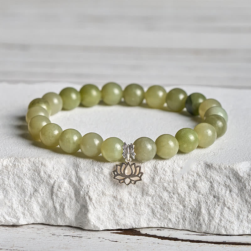 Pulsera de la suerte con Buddha Stones en plata de ley 925 y jade cian natural de loto - 20 centímetros - image 0