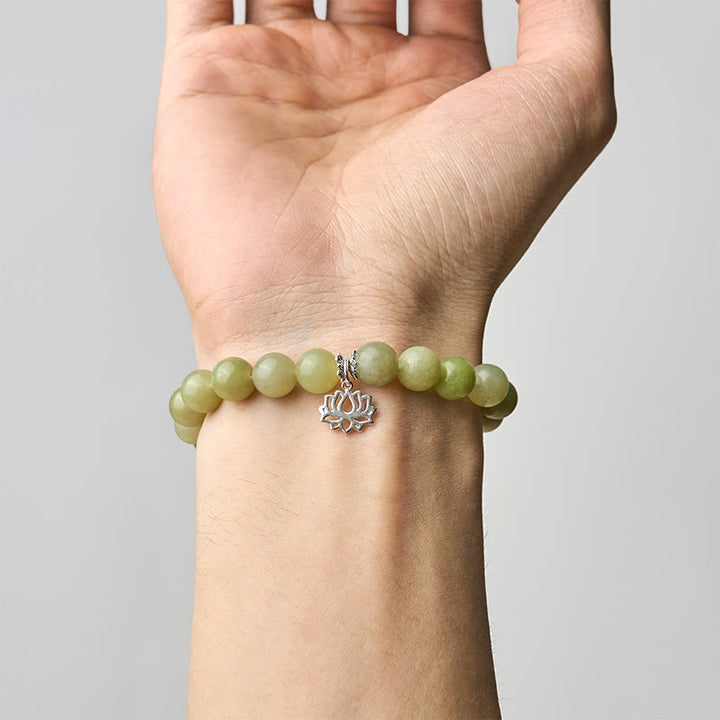 Pulsera de la suerte con Buddha Stones en plata de ley 925 y jade cian natural de loto - image 4