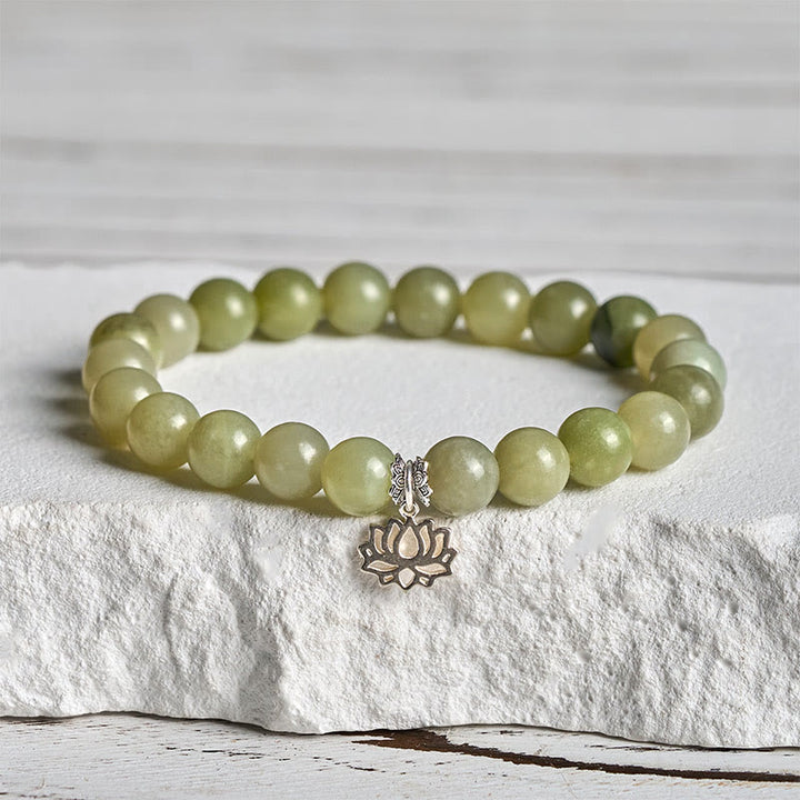 Pulsera de la suerte con Buddha Stones en plata de ley 925 y jade cian natural de loto - 16 centímetros - image 0