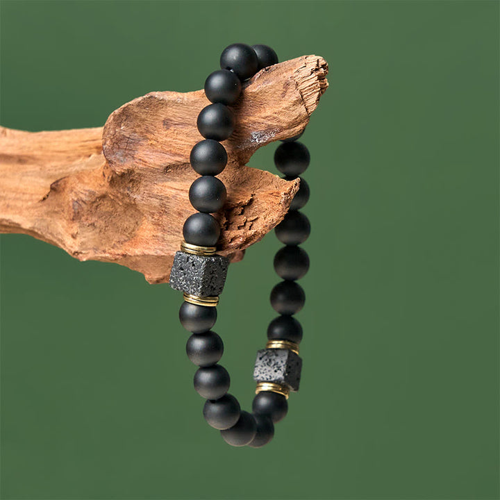 Pulsera de la fortuna con Buddha Stones de ónix negro esmerilado natural y piedra de lava cuadrada - image 3