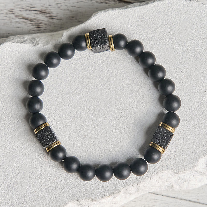 Pulsera de la fortuna con Buddha Stones de ónix negro esmerilado natural y piedra de lava cuadrada - image 5