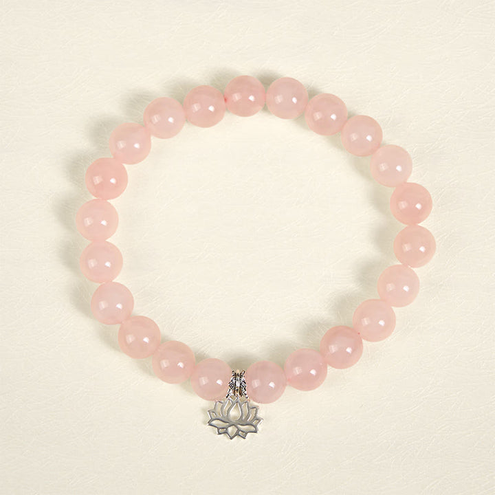 Pulsera relajante de cristal rosa natural con diseño de loto en plata de ley 925 con Buddha Stones - image 2