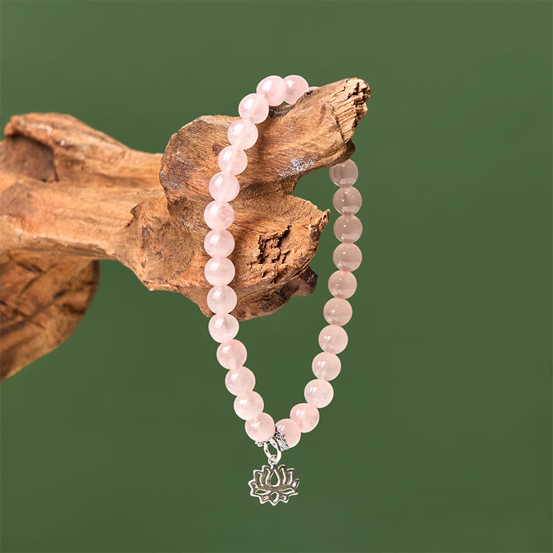 Pulsera relajante de cristal rosa natural con diseño de loto en plata de ley 925 con Buddha Stones - image 12