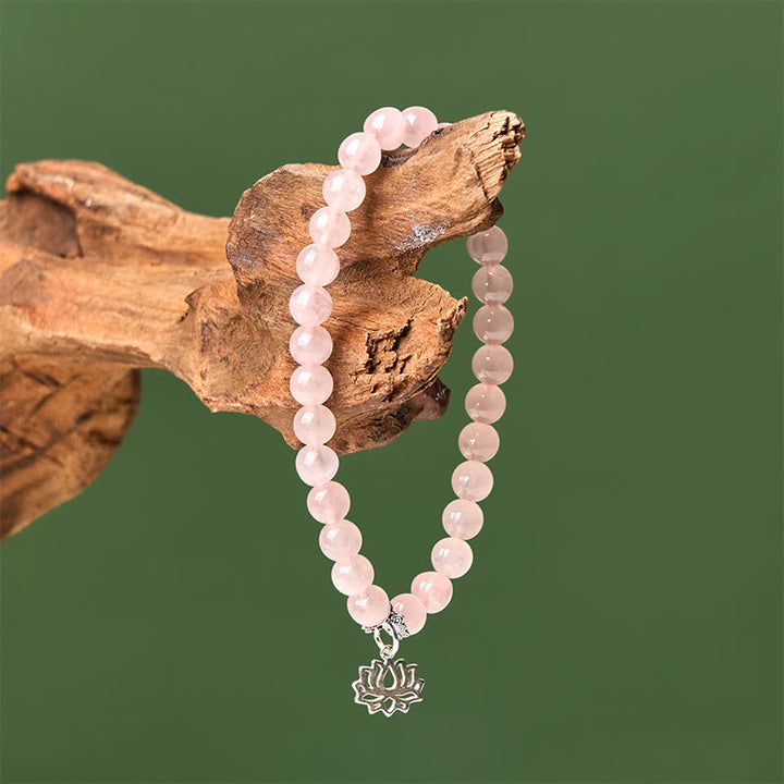 Pulsera relajante de cristal rosa natural con diseño de loto en plata de ley 925 con Buddha Stones - image 12