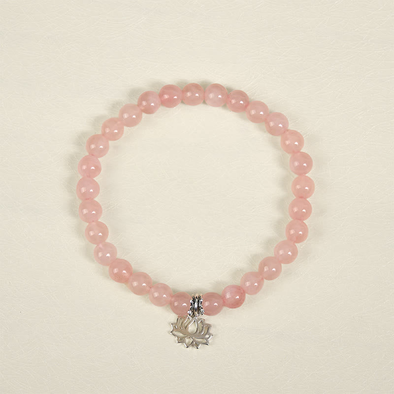 Pulsera relajante de cristal rosa natural con diseño de loto en plata de ley 925 con Buddha Stones - image 11