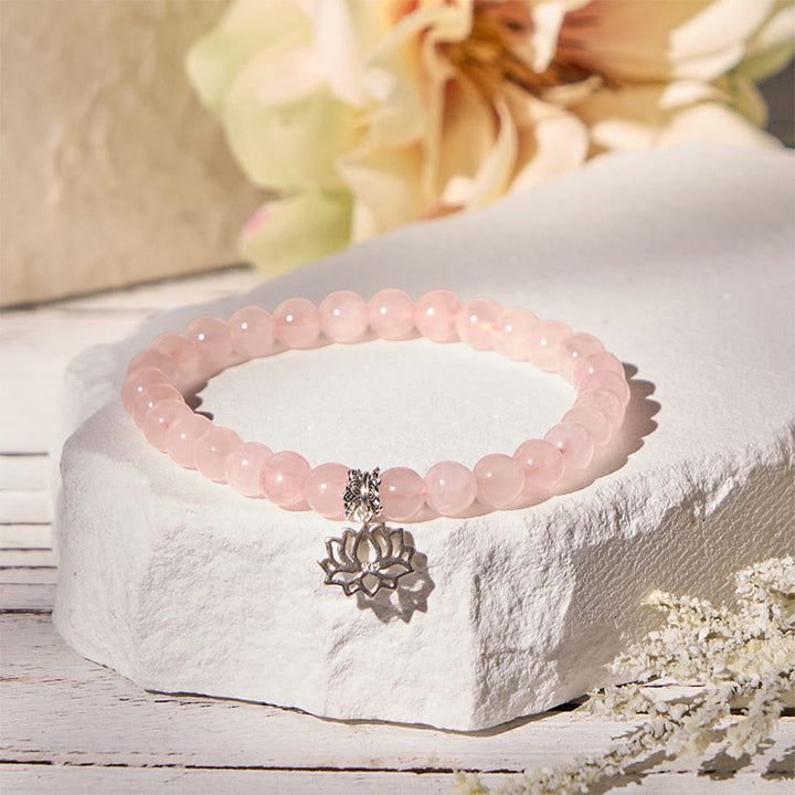 Pulsera relajante de cristal rosa natural con diseño de loto en plata de ley 925 con Buddha Stones - image 10
