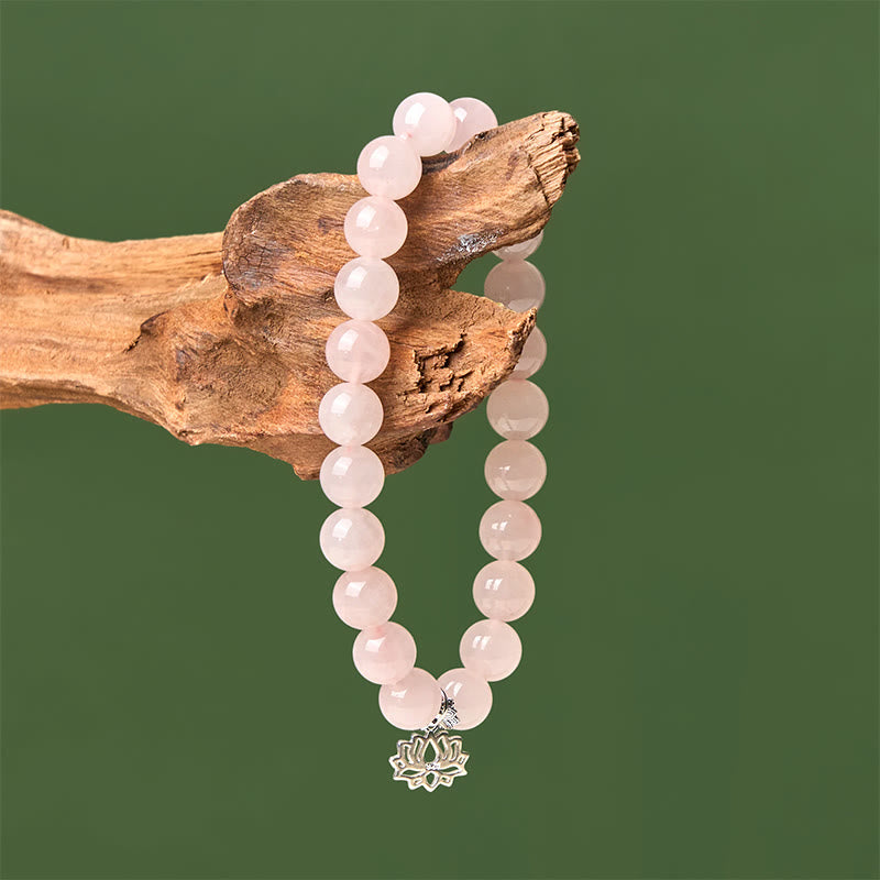 Pulsera relajante de cristal rosa natural con diseño de loto en plata de ley 925 con Buddha Stones - image 3