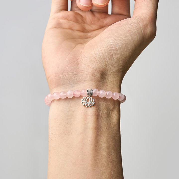 Pulsera relajante de cristal rosa natural con diseño de loto en plata de ley 925 con Buddha Stones - image 13