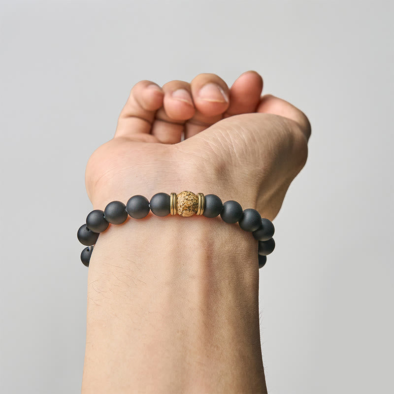 Pulsera de la fortuna con jaspe y ónix negro esmerilado natural de Buddha Stones - image 3